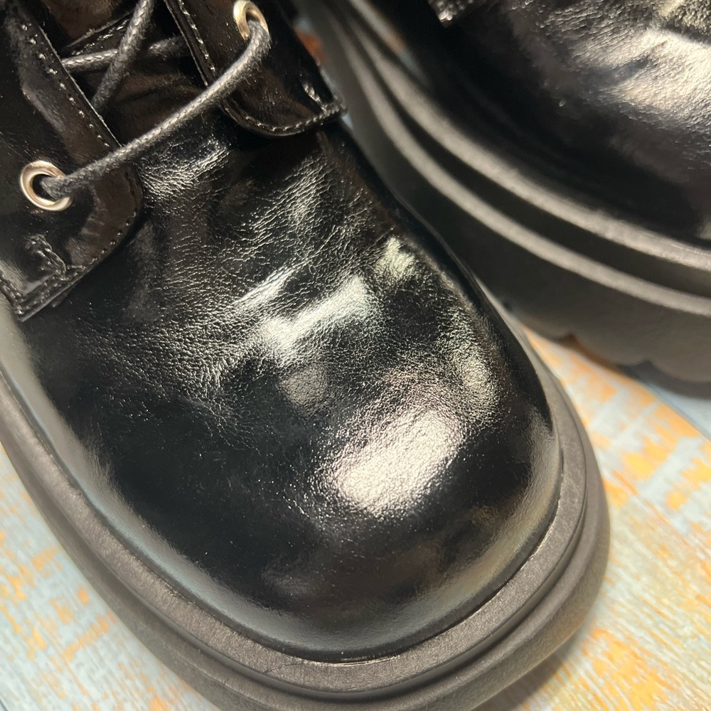 Black Platform Ankle Leather Boots - Picture 6 of 13